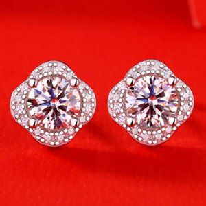Certified 1ct. t.w. Moissanite Diamond Clover Halo Stud Earrings NEW
